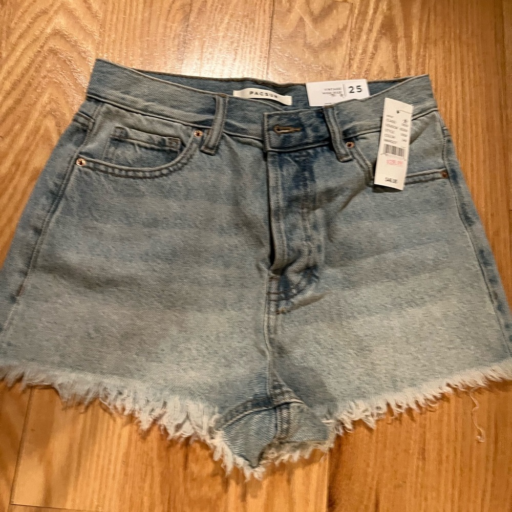 PacSun Light Blue Frayed Hem Jean Shorts